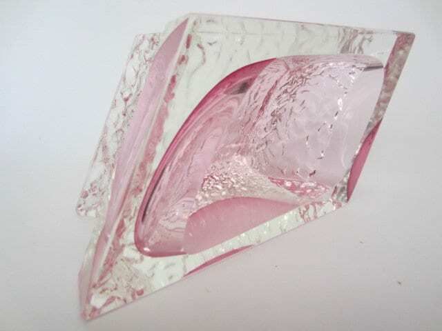 Abstract Pink Ice Glass Sommerso Bowl Faceted Mandruzzato Murano photo Home Decor
