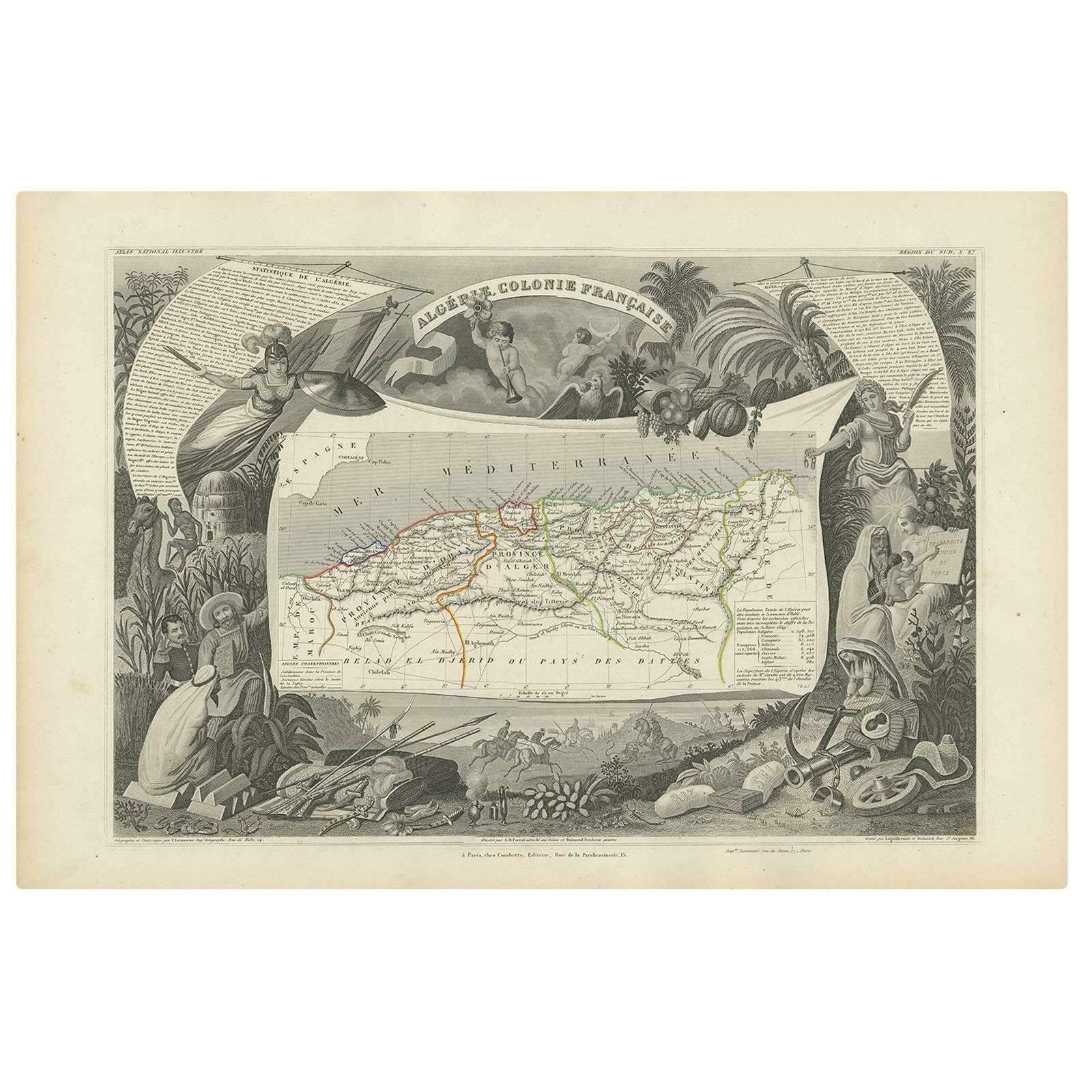 Antique Map Of The French Colony Of Algeria By V. Levasseur, 1854