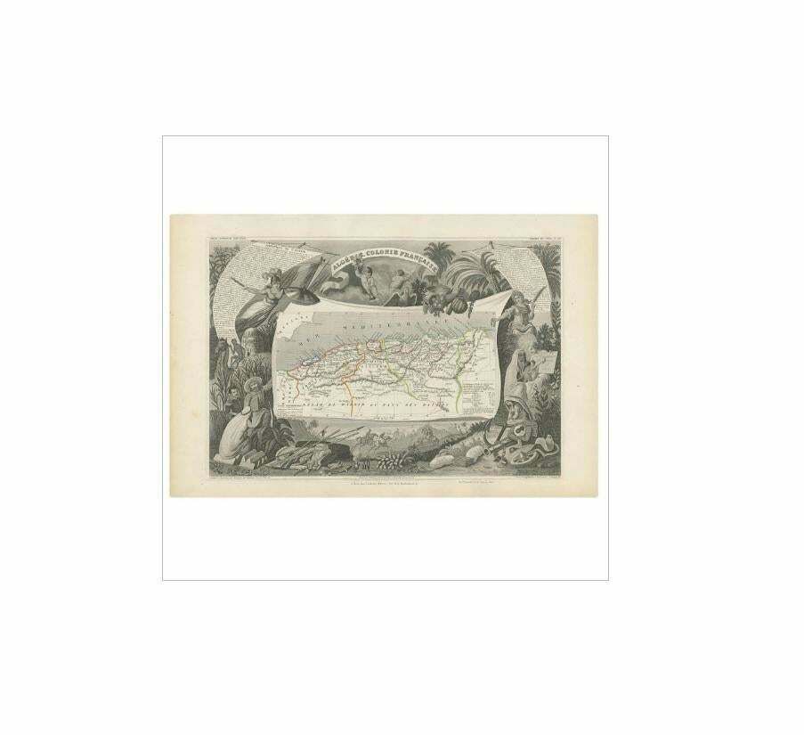Antique Map Of The French Colony Of Algeria By V. Levasseur, 1854 photo furniture