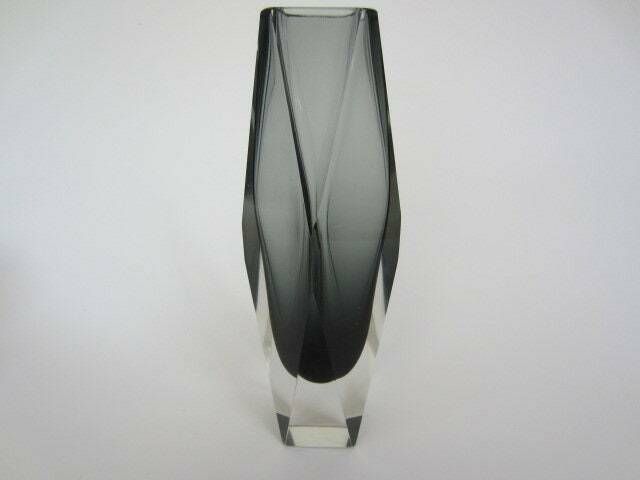 Space Age Geometric Murano Sommerso Grey Futuristic Prism Cut Glass Vase 22cm photo for sale