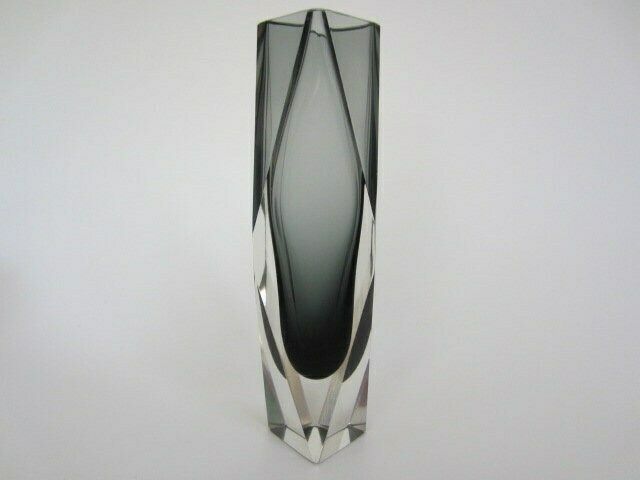 Space Age Geometric Murano Sommerso Grey Futuristic Prism Cut Glass Vase 22cm photo Home Decor