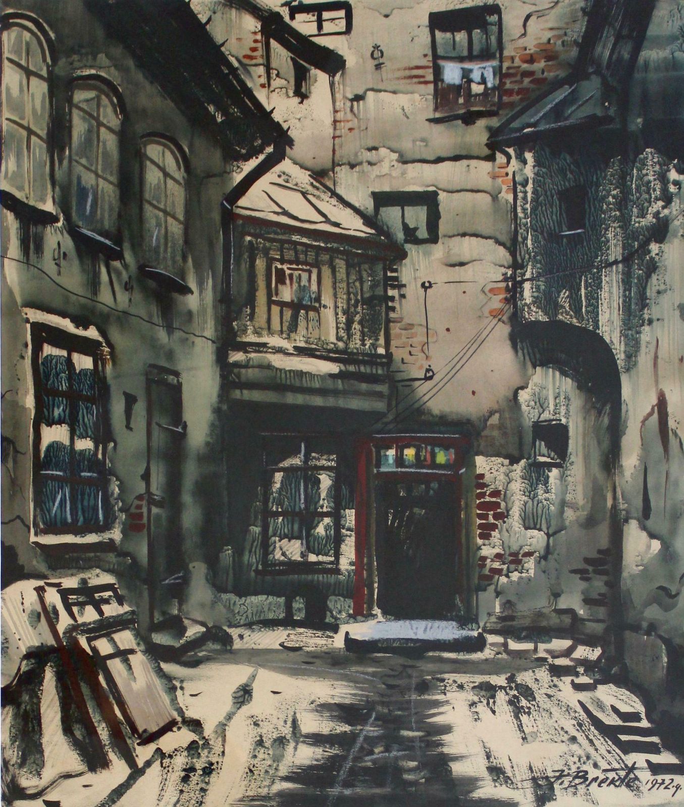 Janis Brekte Old Riga Motif. 1972. Paper, Watercolor, 50x41 Cm