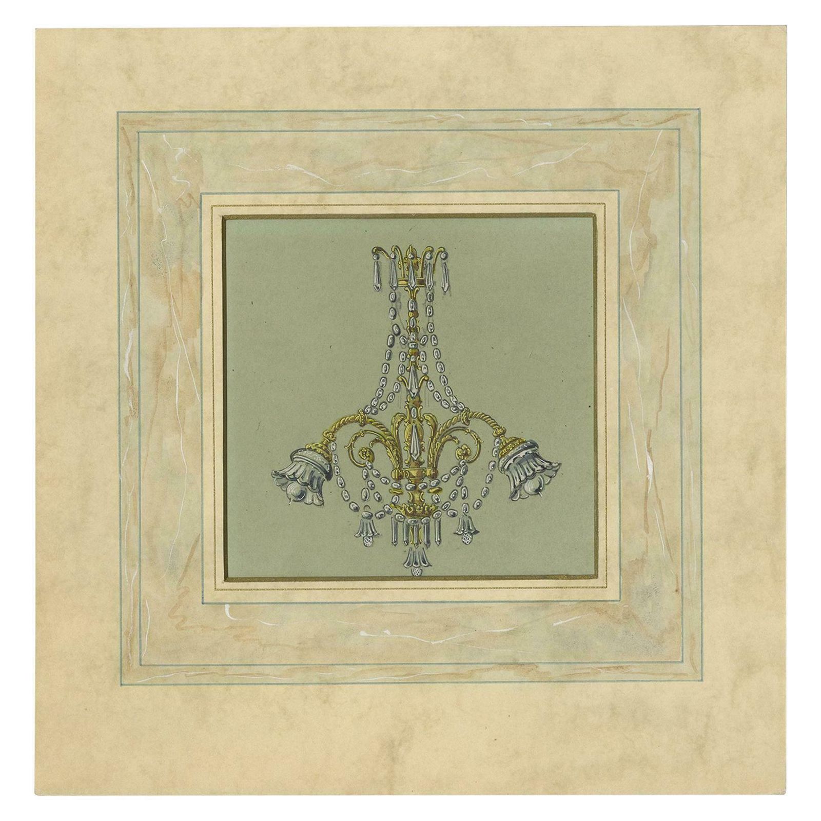 Antique Print Of An Art Deco Chandelier, Circa 1890