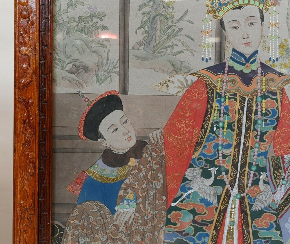 photo vinterior Pair Chinese Silk Woven Hardwood Screens Antique 1840 Qianlong Emperor