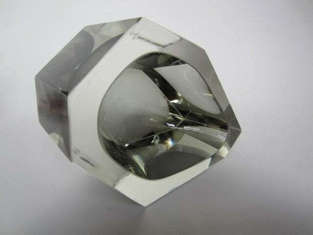 Rare Extra Large Faceted Smokey Grey Murano Geometric Art Glass Mandruzzato Bowl photo furniture