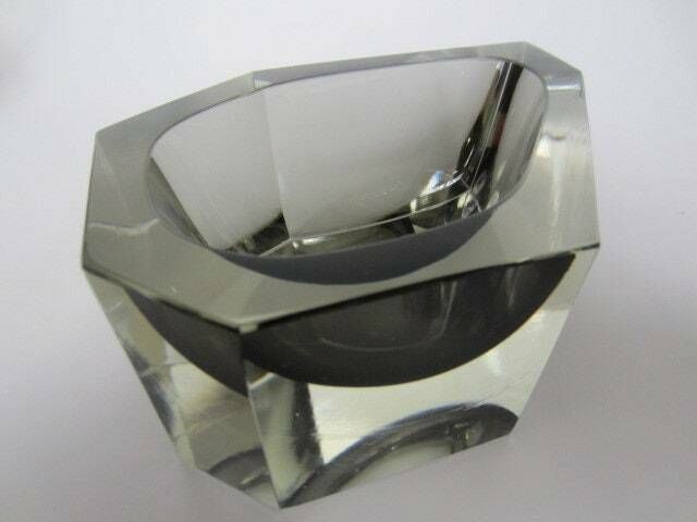 Rare Extra Large Faceted Smokey Grey Murano Geometric Art Glass Mandruzzato Bowl photo Home Decor