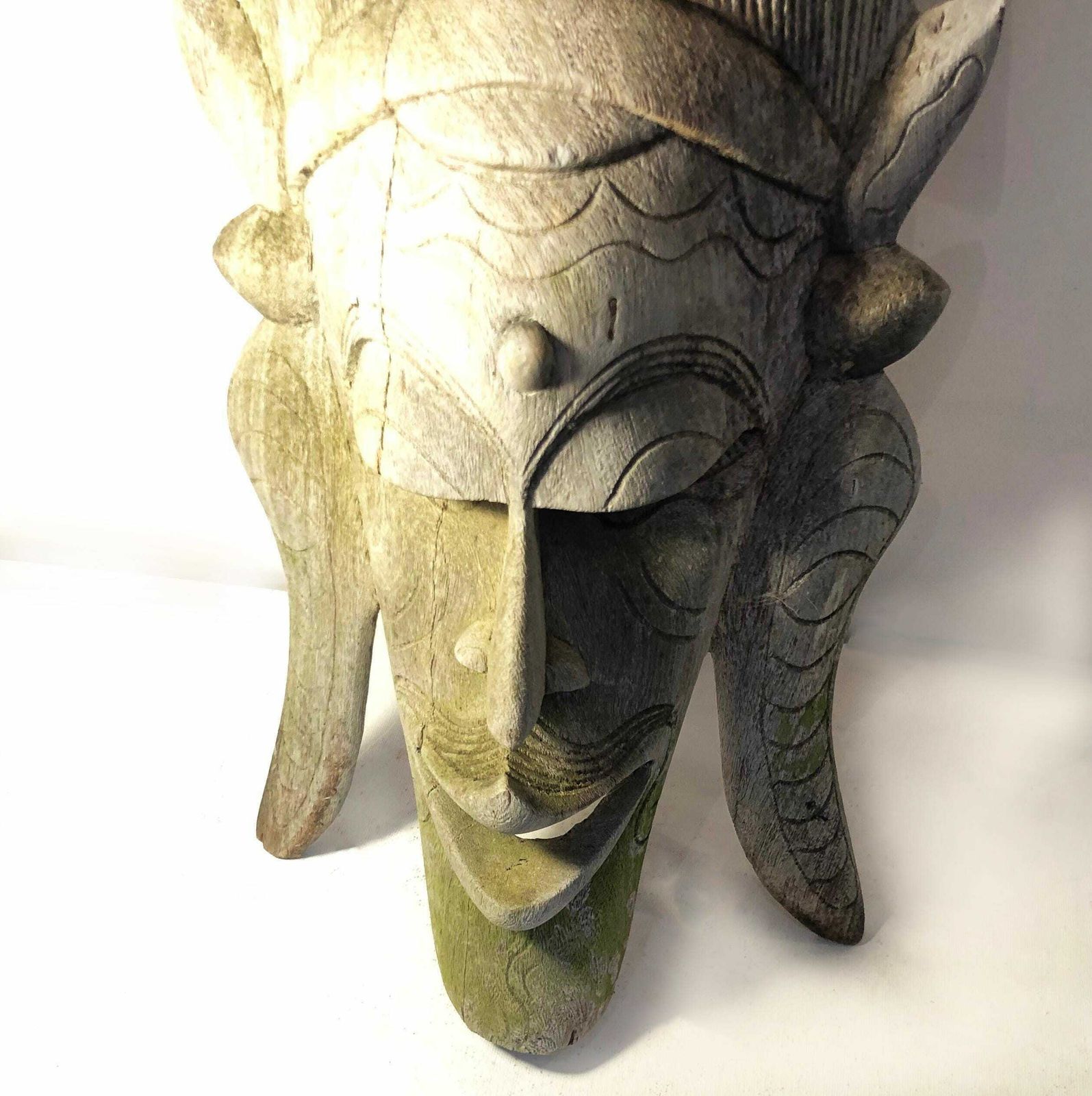 Antique African Wooden Elephant Tribal Mask Large Rustic Carved Tribal Mask Rare African Ceremonial Mask Antique African Hanging Tribal Mask photo 65.0