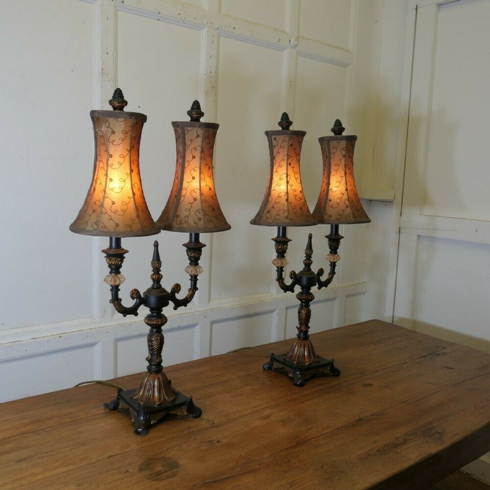 Pair Of Large Art Deco Hollywood Regency Twin Table Lamps photo furniture