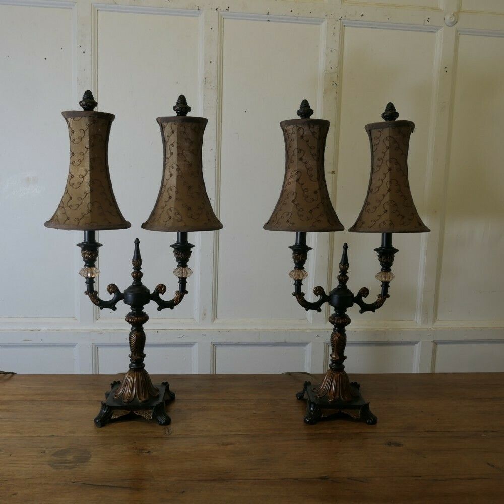 Pair Of Large Art Deco Hollywood Regency Twin Table Lamps photo vinterior