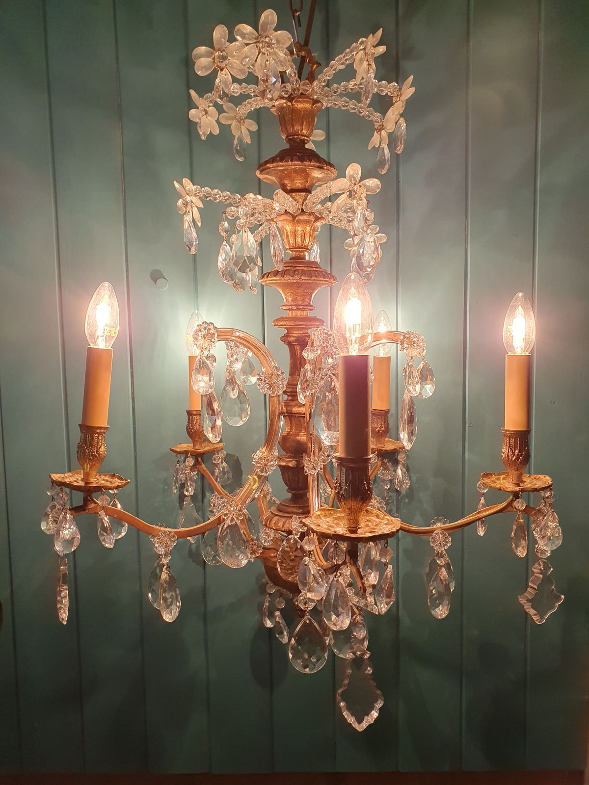 Really Unusual Five Arm Chandelier In Wood And Steel 23" photo for sale