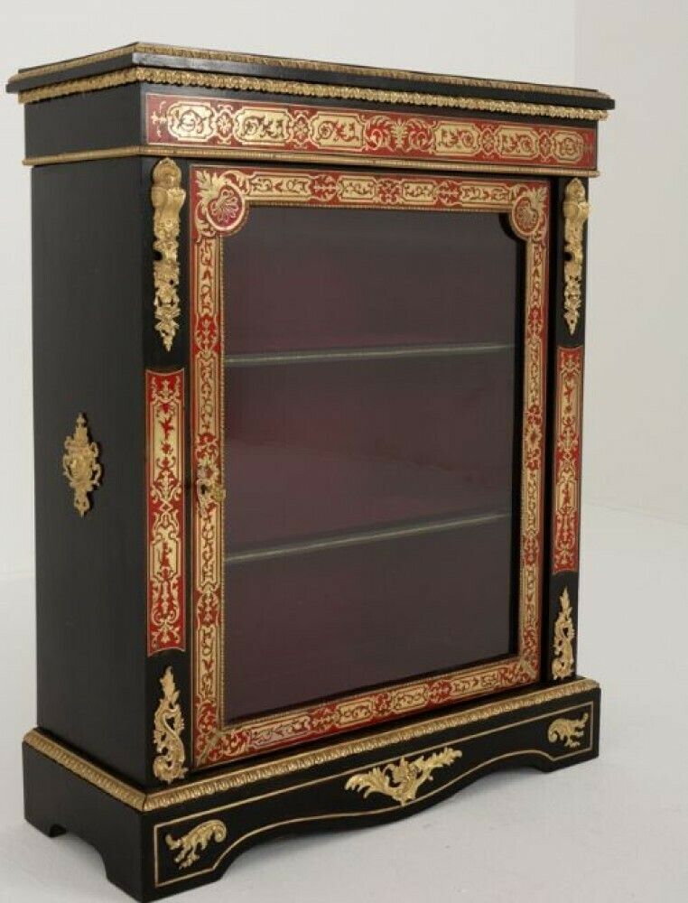 Pair Boulle Pier Cabinet Ebonised Inlay Antique 1850 photo vinterior