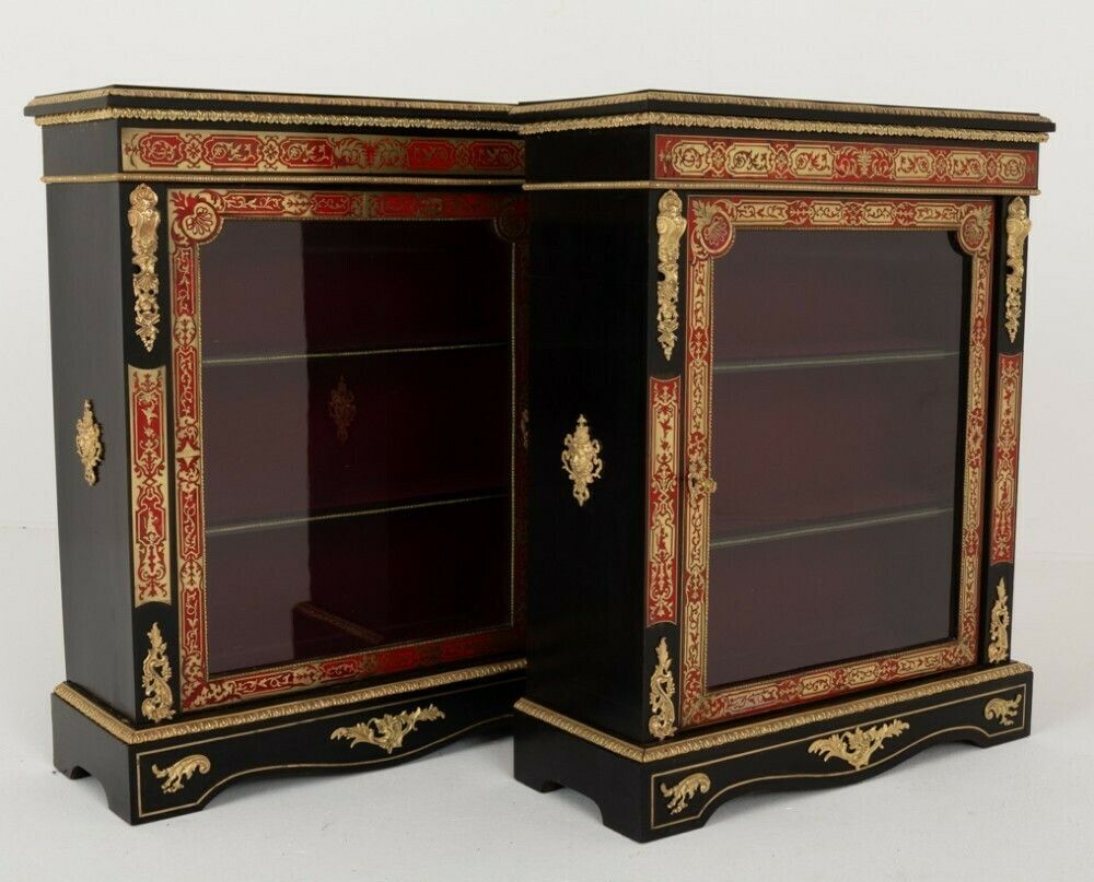 photo for sale Pair Boulle Pier Cabinet Ebonised Inlay Antique 1850