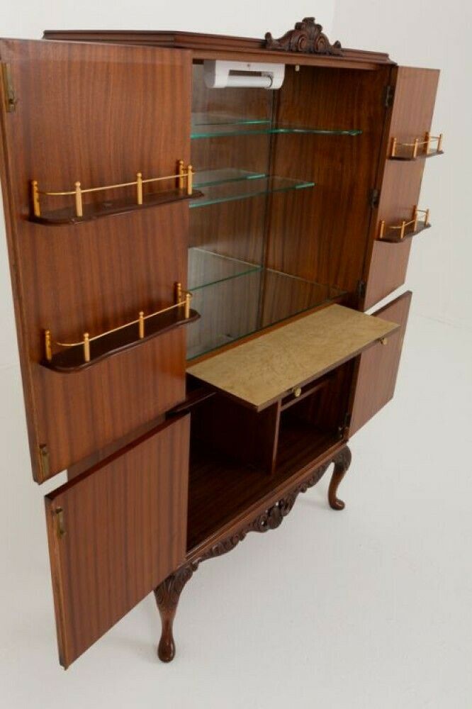 Queen Anne Cocktail Cabinet Revival Mahogany Drinks Chest photo for sale