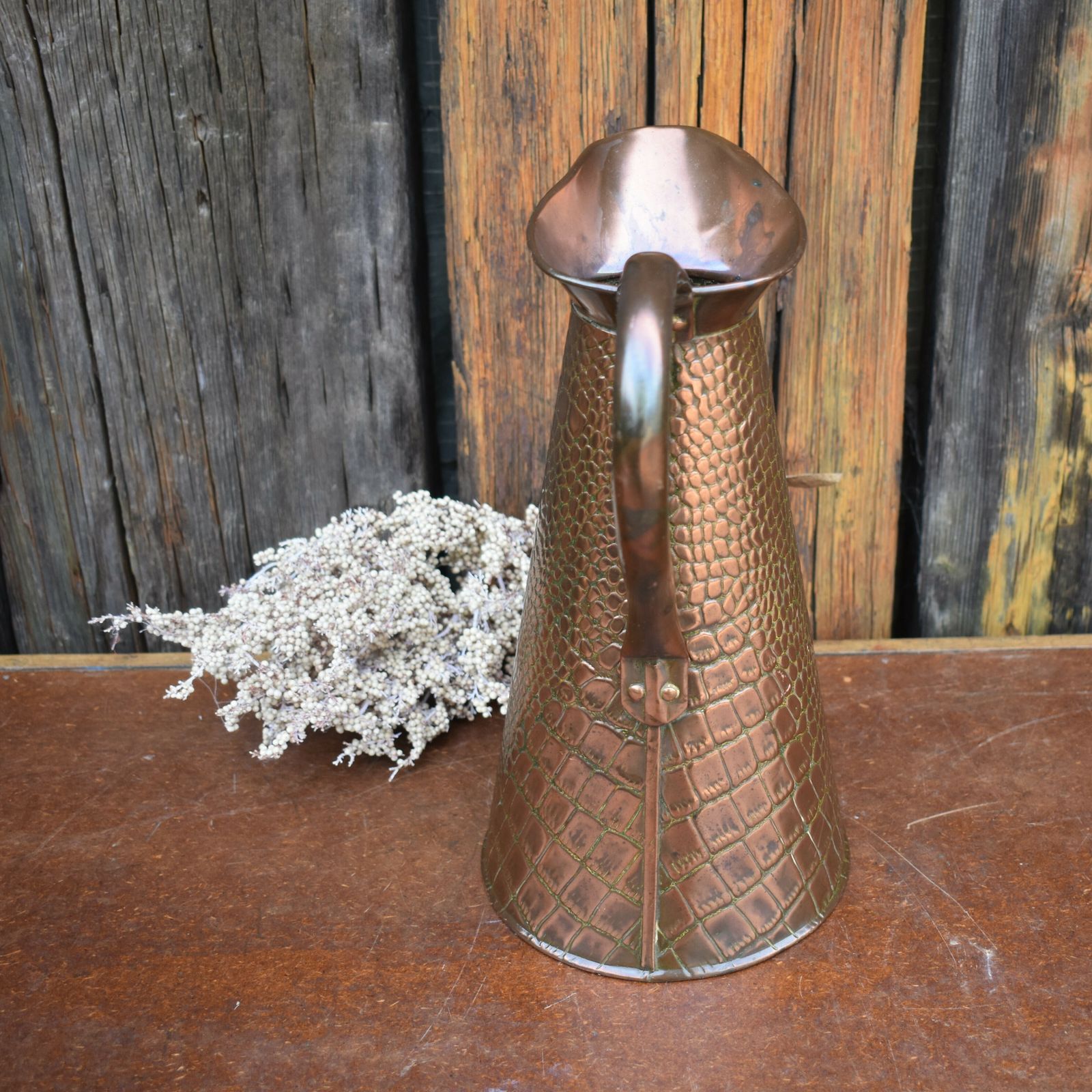 Antique Joseph Sankey Hand Beaten Snakeskin Repousse Copper Jug Ewer Pitcher photo buy