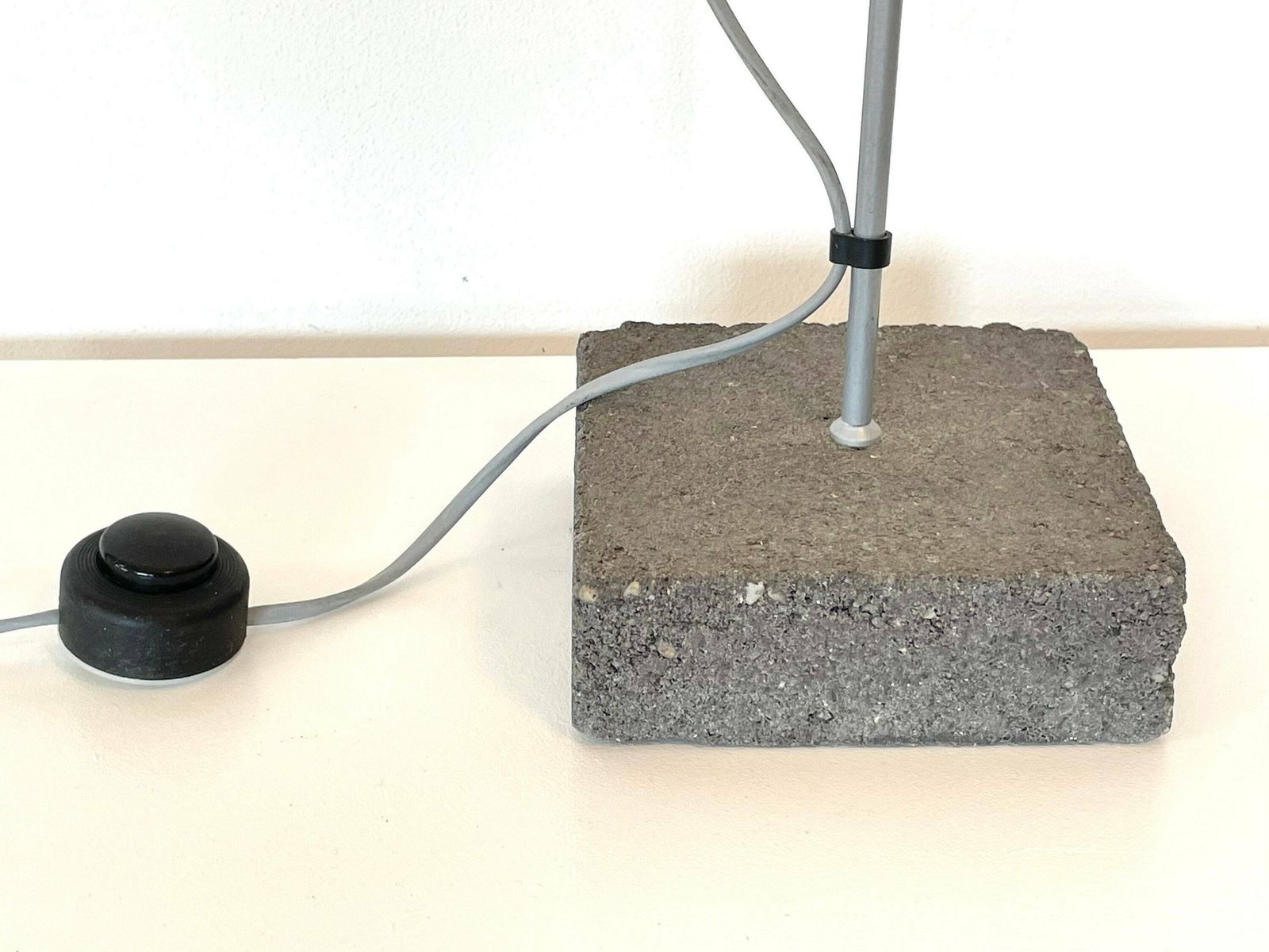 Postmodern Belgian Vintage Floor Lamp With A Concrete Base, Swaying Organic Metal Pole And A Pleated Vintage Shade   Design By Massive photo vintage