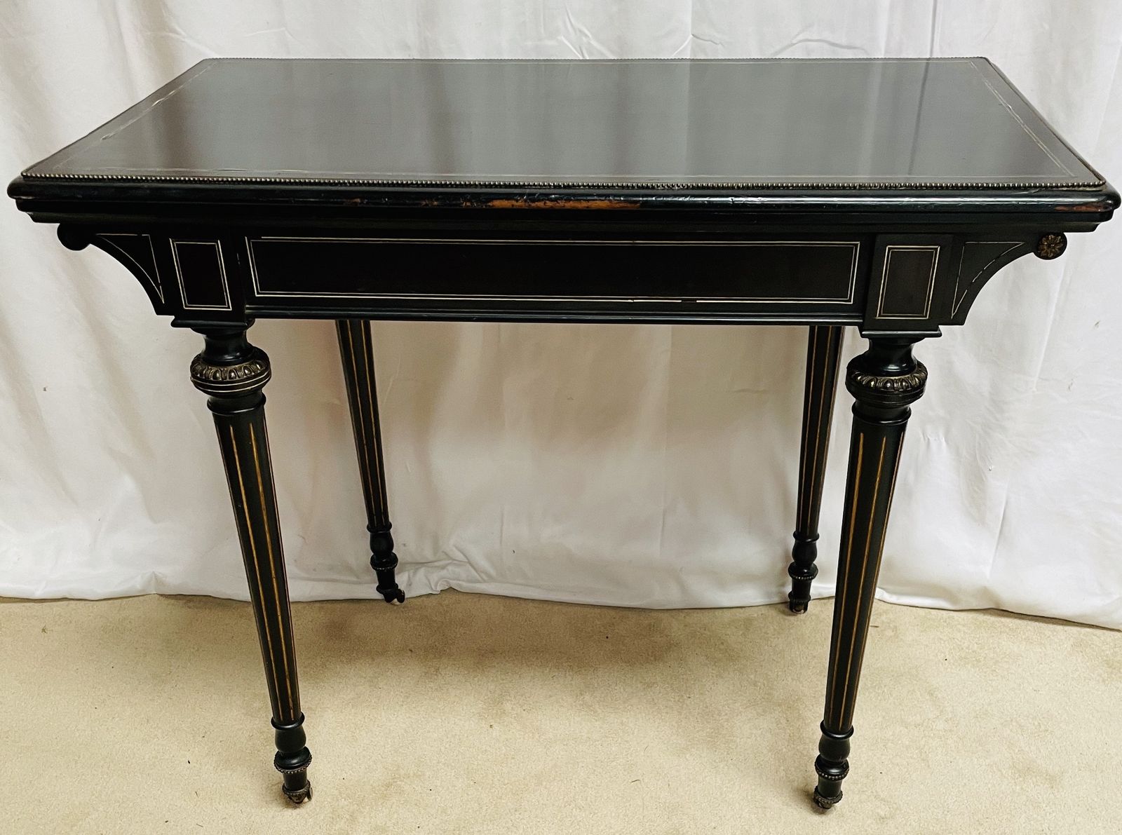 photo vinterior Fabulous Victorian Aesthetic Period Ebonised Concertina Drawer Pull Fold Over Card Table