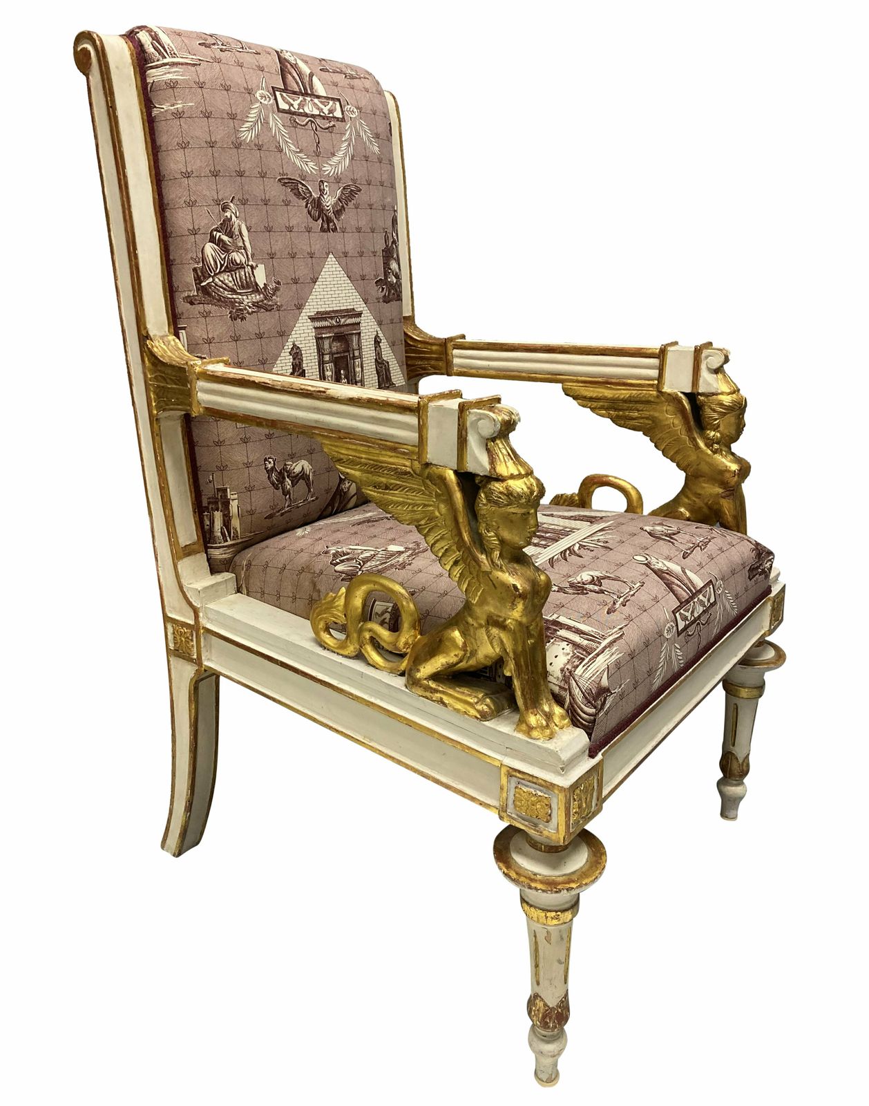 A Painted & Gilded French Empire Armchair photo for sale