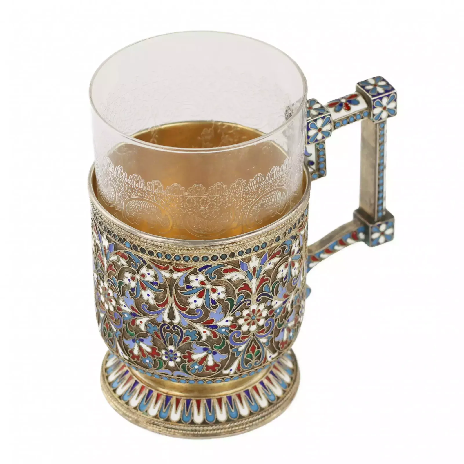 N.V. Alekseev. Silver Glass Holder In Cloisonné Enamels. Moscow. The Turn Of The 19th And 20th Centuries. photo 3887.0