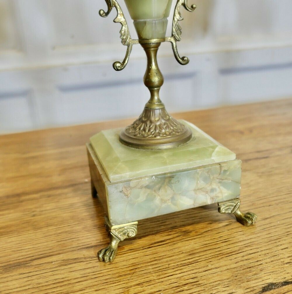 A Pair Of Green Marble And Brass 5 Branch Candelabra photo for sale