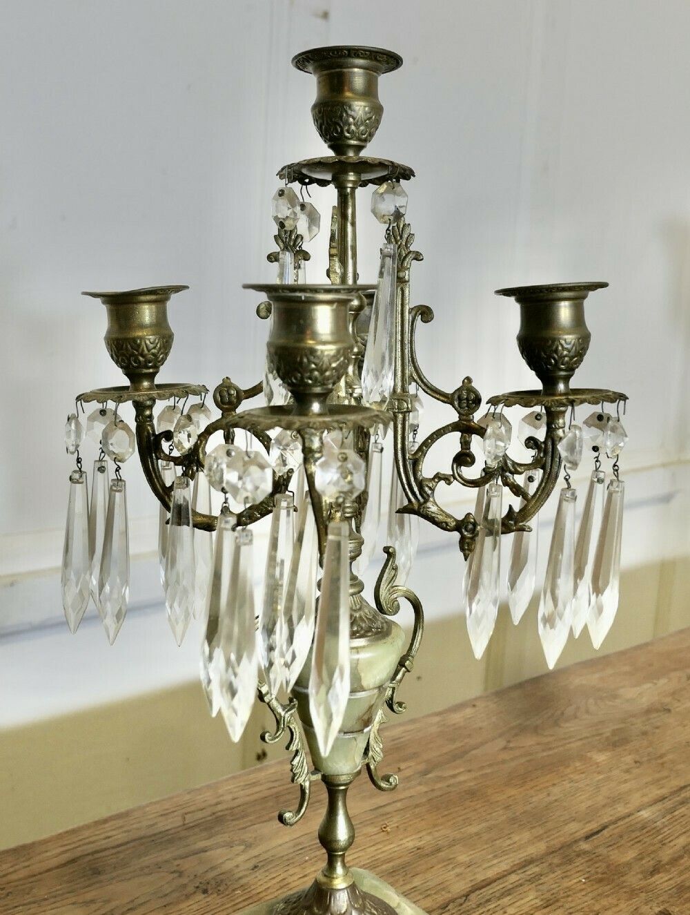 A Pair Of Green Marble And Brass 5 Branch Candelabra photo 540.0