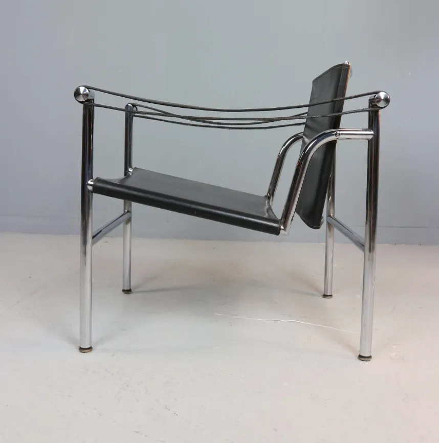 Le Corbusier Vintage Black Leather Armchair Model  Lc1 For Cassina, 1970s photo buy