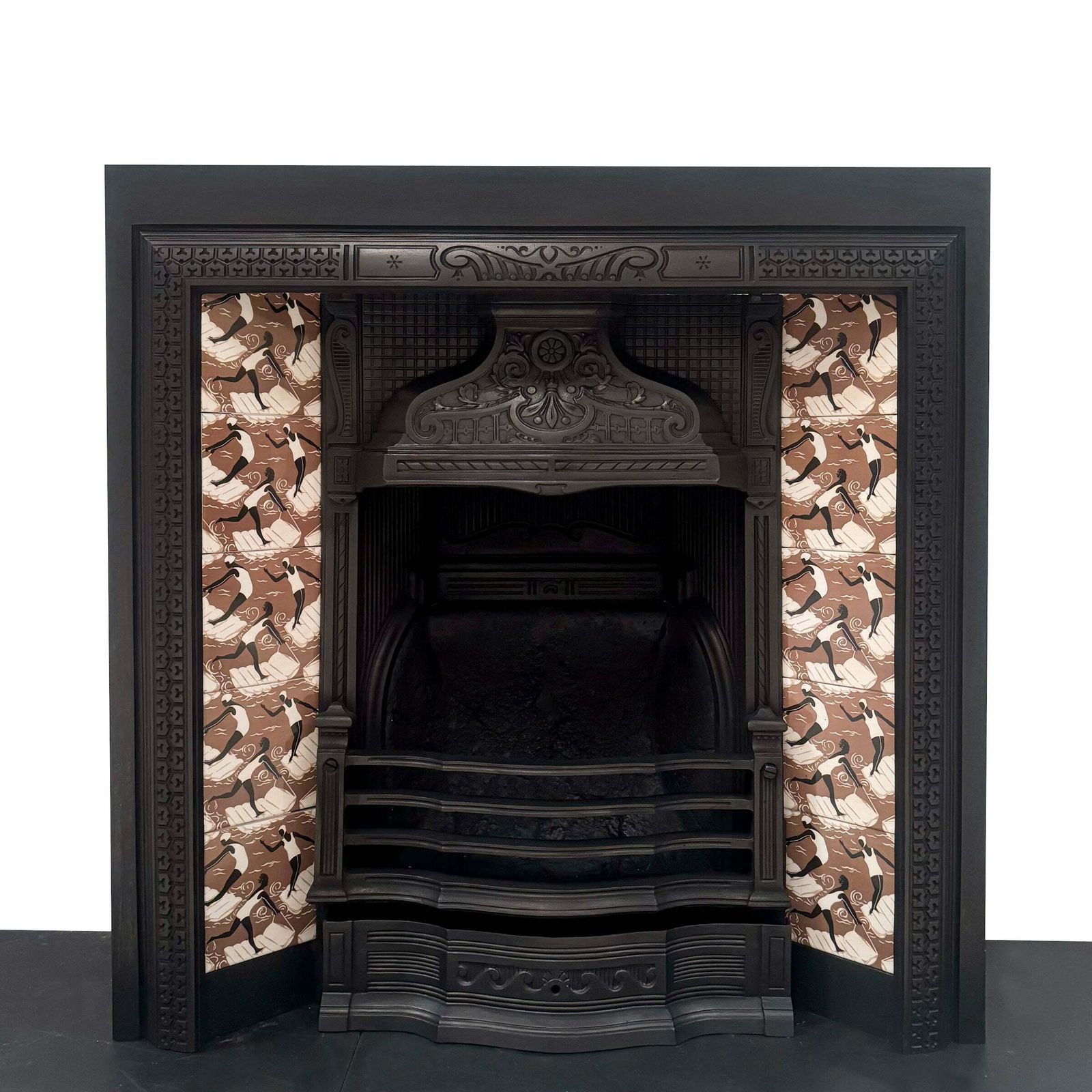 Antique Victorian Tiled Cast Iron Fireplace Insert