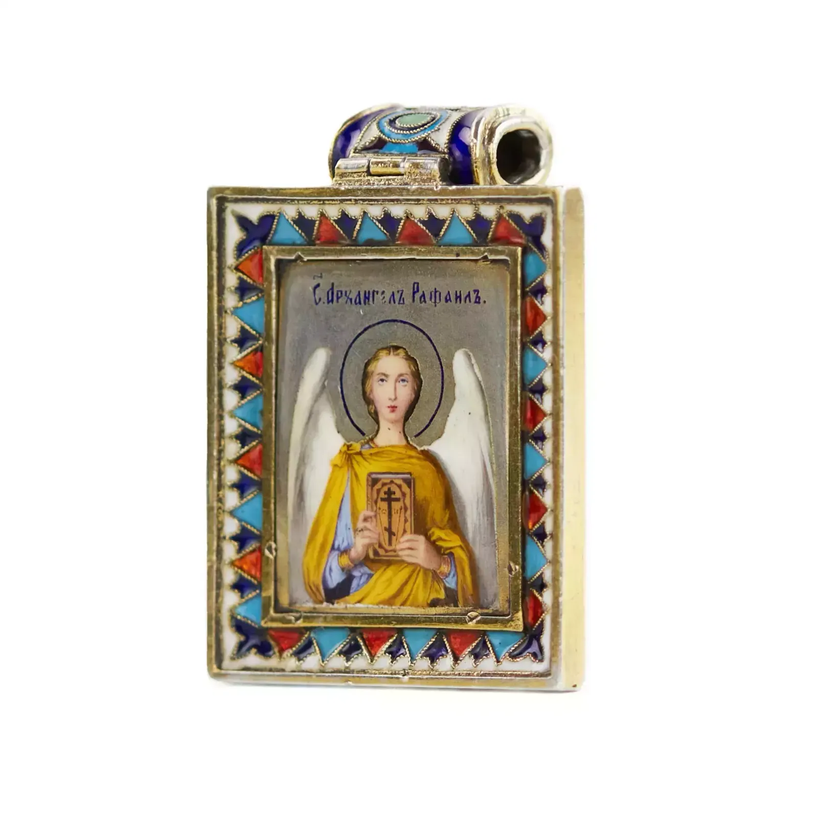 Russian, Silver Icon Of The Archangel Raphael, Painted And Cloisonné Enamels. Late 19th Century. photo furniture