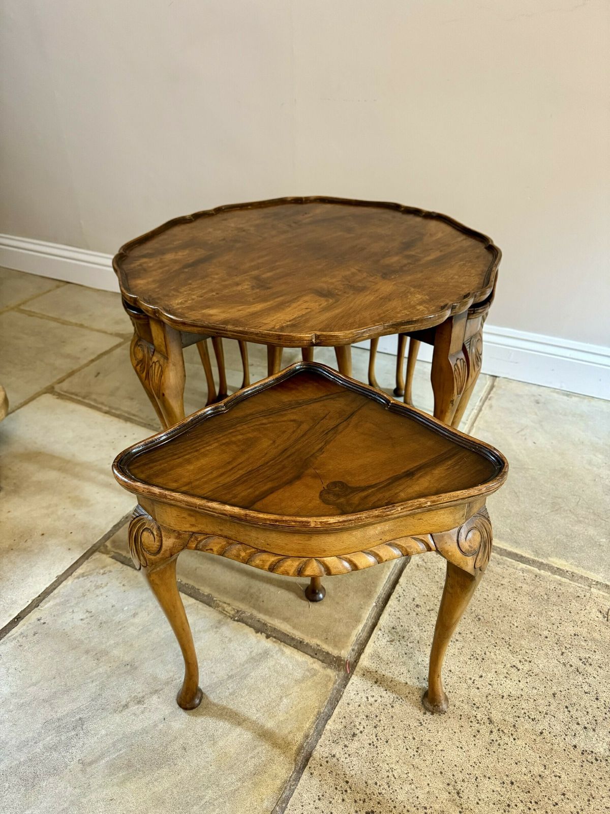 Antique Quality Burr Walnut Nest Of Five Tables photo vinterior