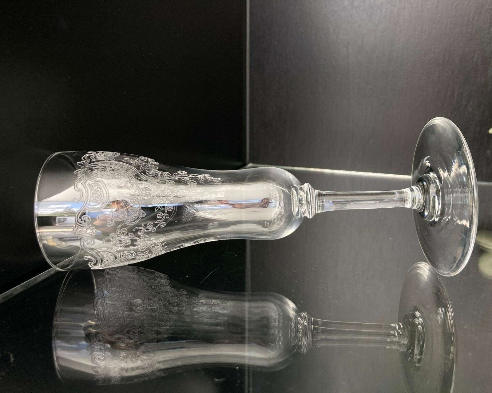 Crystal Champagne Glasses | 3 Flutes |  Engraved | Art Nouveau photo Home Decor