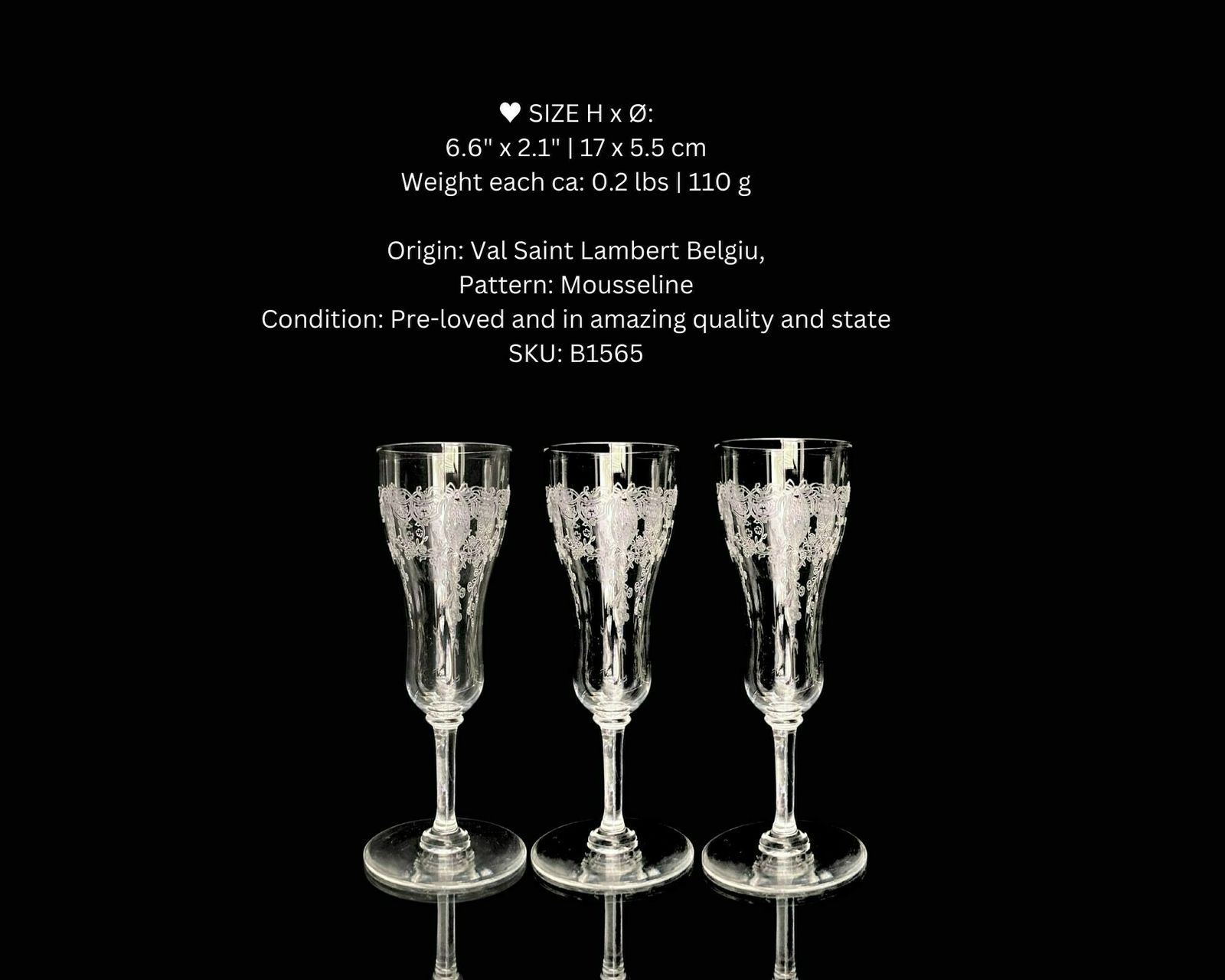 Crystal Champagne Glasses | 3 Flutes |  Engraved | Art Nouveau photo buy
