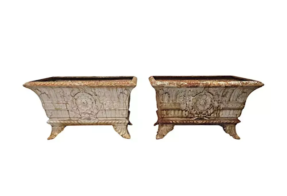 A Very Rare And Fine Pair Of 19th Century Cast Iron Garden Planters