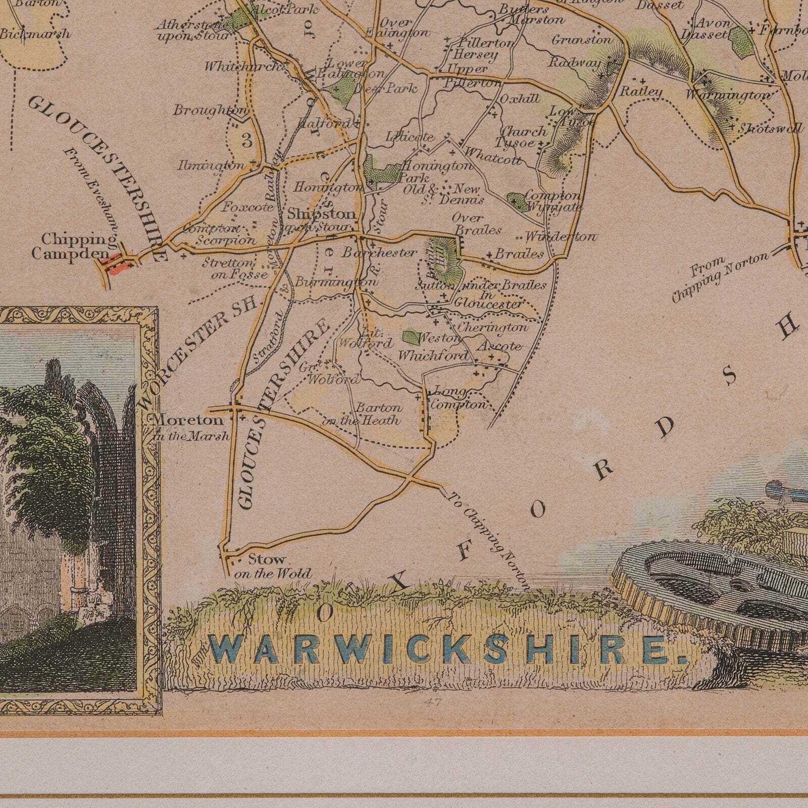 Antique Lithography Map, Warwickshire, English, Framed, Cartography, Victorian photo buy