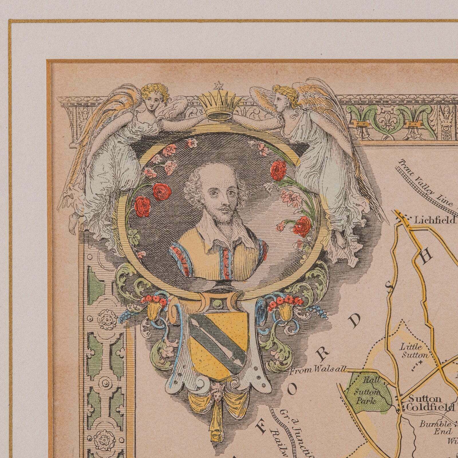 Antique Lithography Map, Warwickshire, English, Framed, Cartography, Victorian photo vintage