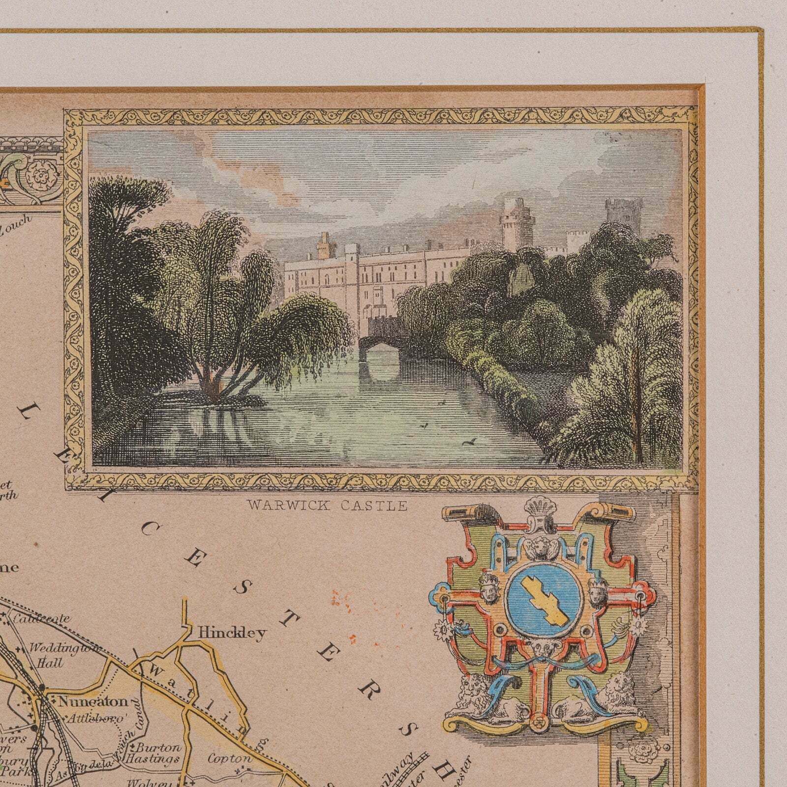 photo furniture Antique Lithography Map, Warwickshire, English, Framed, Cartography, Victorian