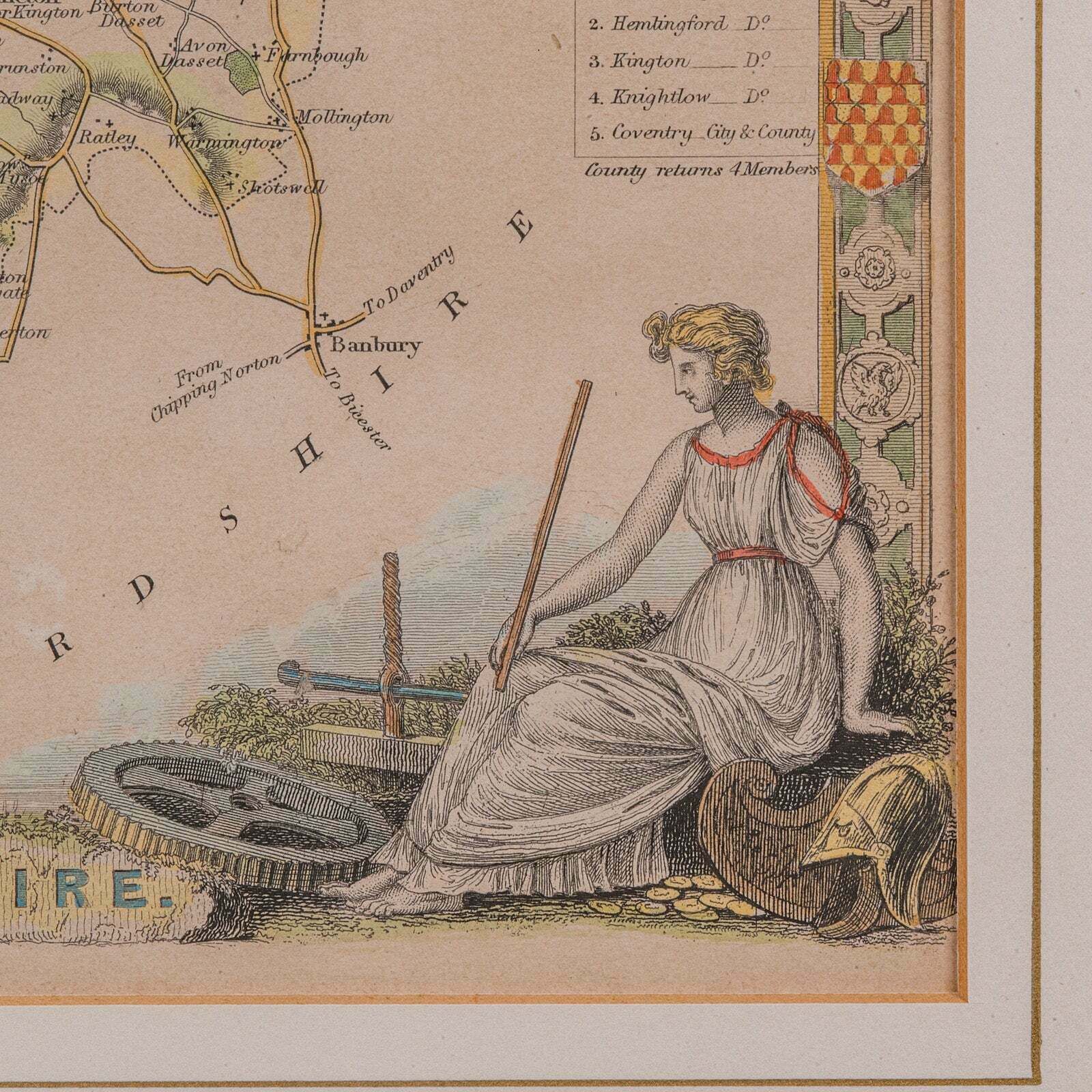 295.0 Antique Lithography Map, Warwickshire, English, Framed, Cartography, Victorian photo