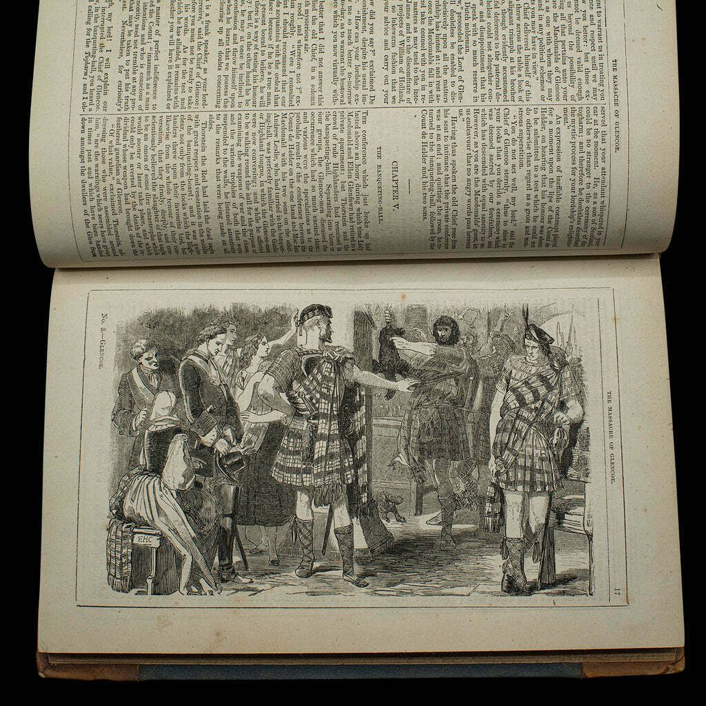 Antique Book, Massacre Of Glencoe, G. Reynolds, English Novel, Victorian, C.1860 photo vinterior