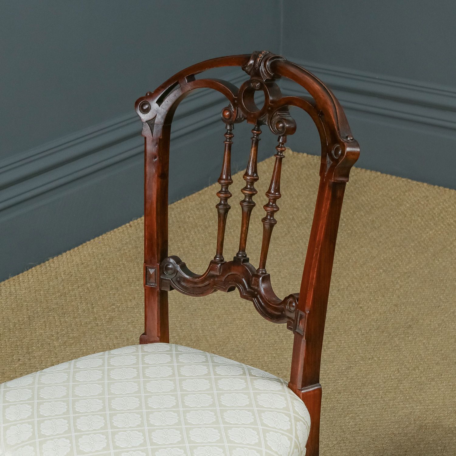 English Victorian Pair Of Walnut Carved Occasional Bedroom / Hall / Desk / Dining Chairs (Circa 1870) photo for sale