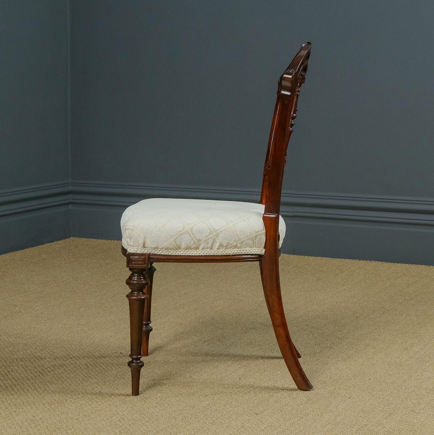 English Victorian Pair Of Walnut Carved Occasional Bedroom / Hall / Desk / Dining Chairs (Circa 1870) photo buy