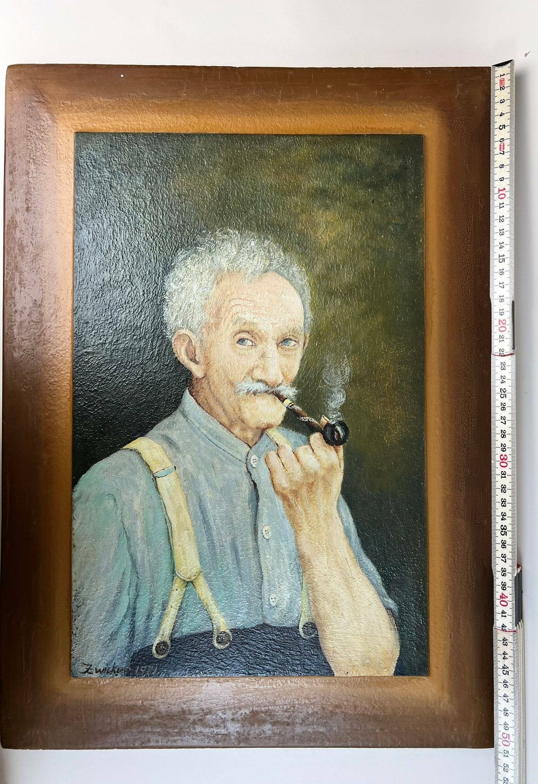 photo furniture Original Framed Portrait Oil Painting Of Old Man Smoking, Switzerland, Male Portrait