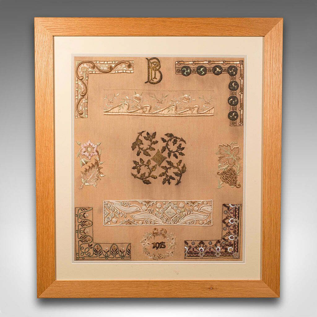 Antique Embroidery Technique Sampler, English, Needlepoint Display, Circa 1915 photo furniture