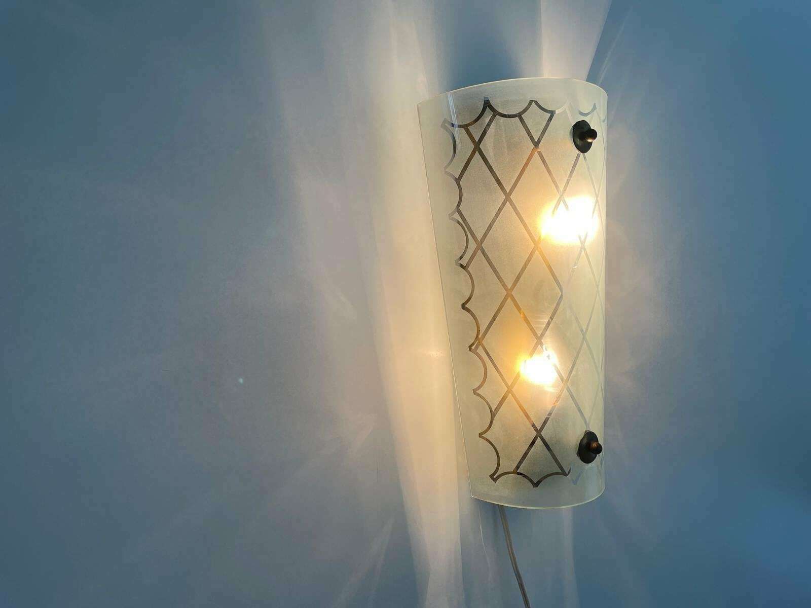 photo for sale Unique Italian Design Brass & Curved Glass Cinema Lobby Wall Lamp, 1950s Italy