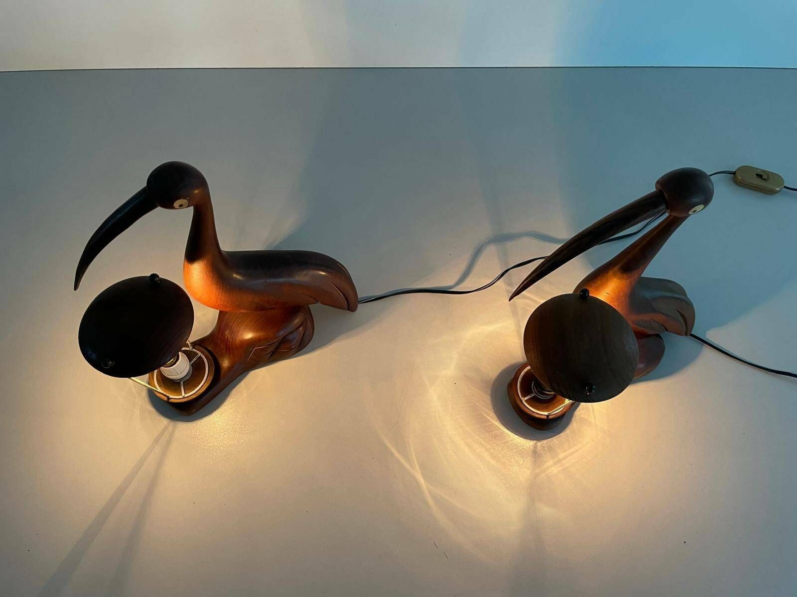 Italian Teak Heron Design Pair Of Table Lamps By Aldo Tura, 1960s, Italy photo vinterior