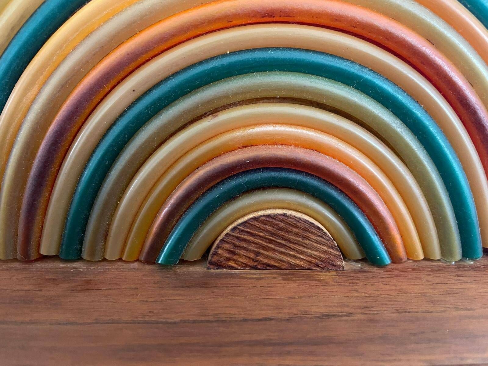 Italian Unusual Design Wood Rainbow Bedside Night Lamp With Blue Fluorescent Light, 50s/60s, Italy photo buy
