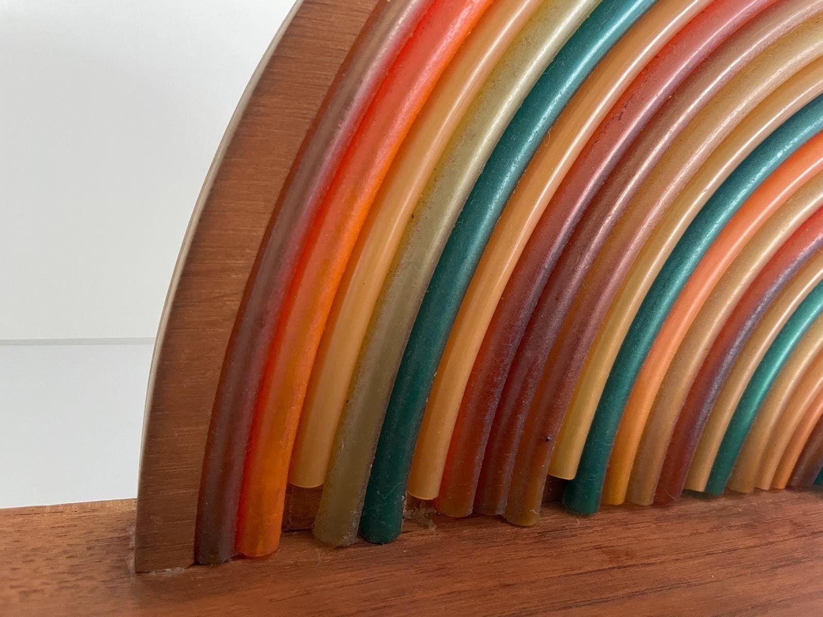 Italian Unusual Design Wood Rainbow Bedside Night Lamp With Blue Fluorescent Light, 50s/60s, Italy photo vintage