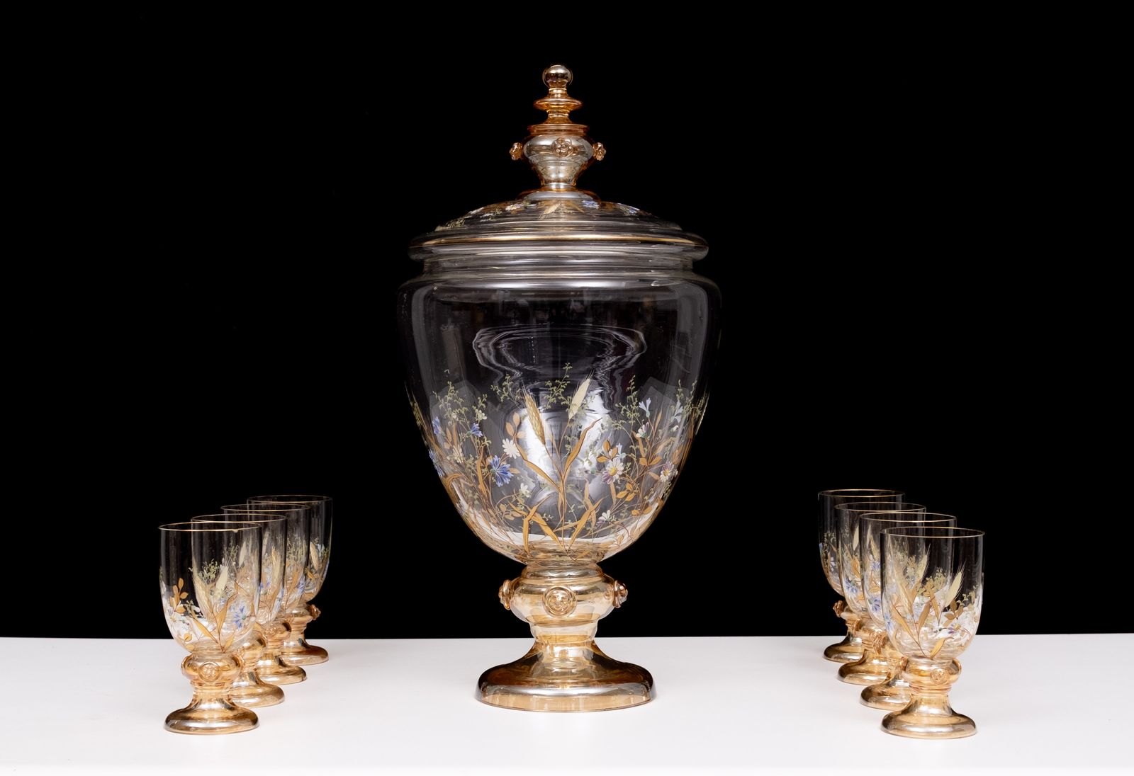Antiek Geëmailleerd Glazen Serveerset Voor Fruit, Dessert Of Punch. 1880 photo furniture