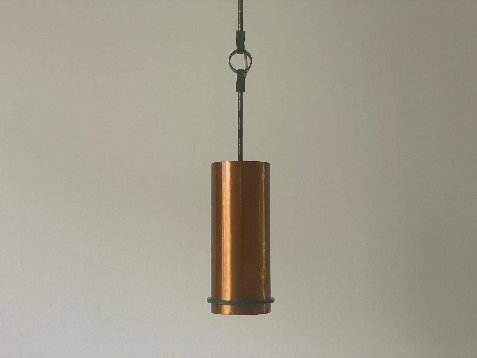 Industrial Unusual Heavy Pendant Lamp With Green Circle Iron Details, 1950s, Berlin, Germany