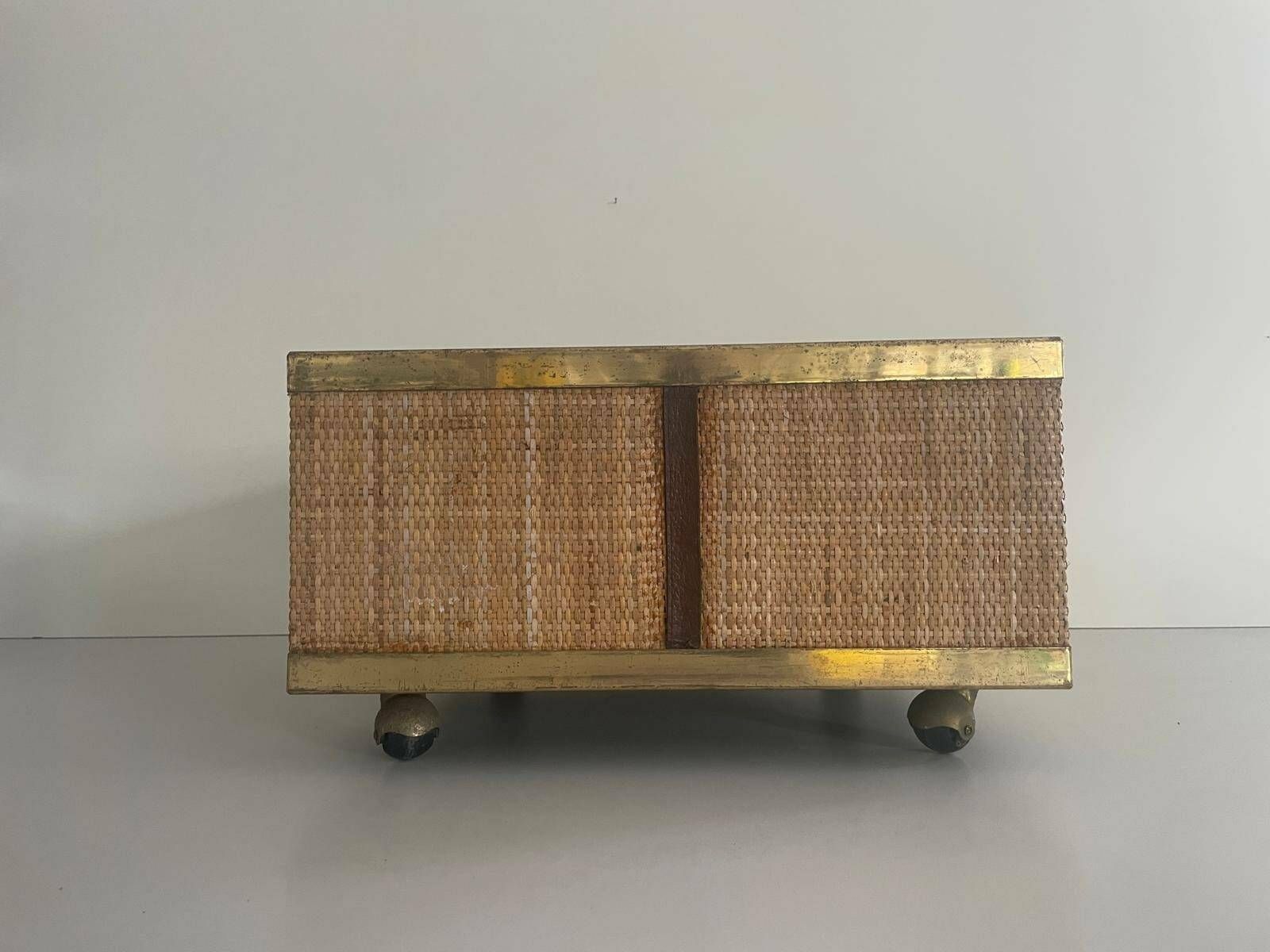 Mid Century Modern Rattan Xl Planter Box With Wheels, 1970s, Italy photo 979.0