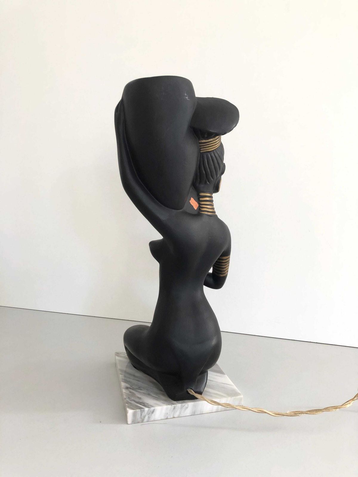 African Woman Ceramic Large Table Lamp, In Style Of Barsony photo buy