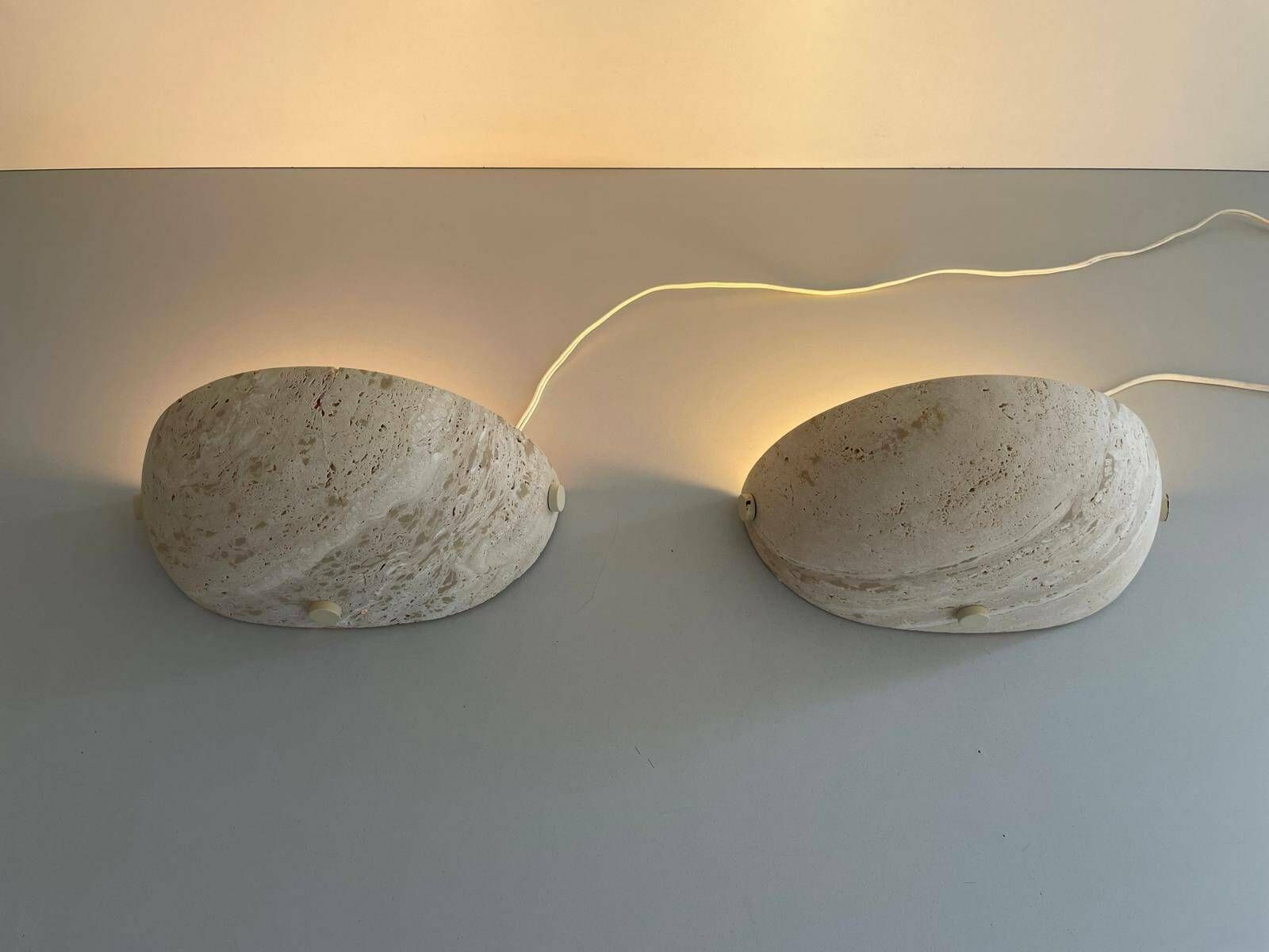 Rare French Travertine Pair Of Sconces, 1960s, France photo Lighting