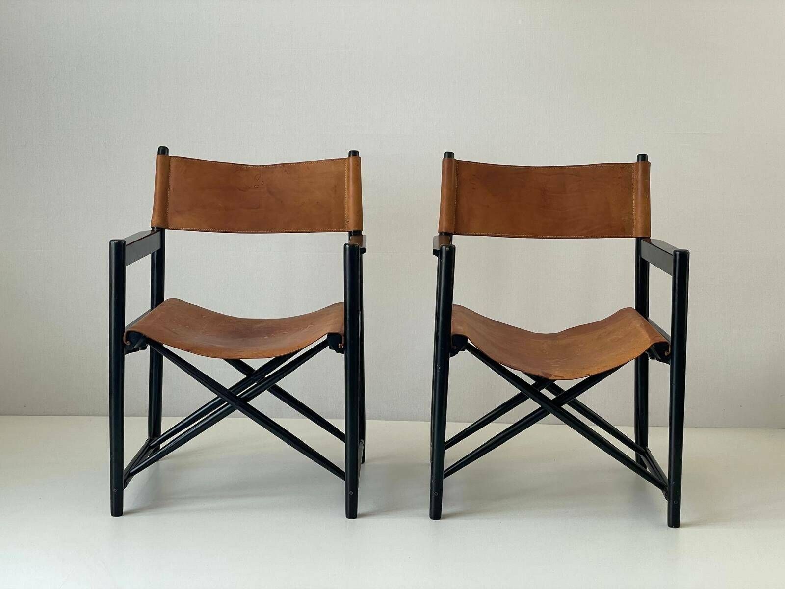 Leather Pair Of Folding Chairs By Kurt Culetto For Horgen Glarus , 1960s, Switzerland photo for sale